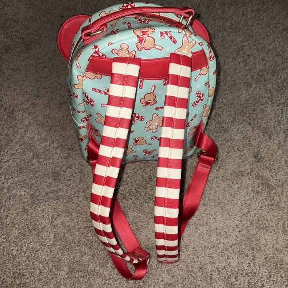 2022 Disney Parks Christmas Holiday Peppermint Candy Cane Loungefly Backpack Bag - Picture 4 of 14